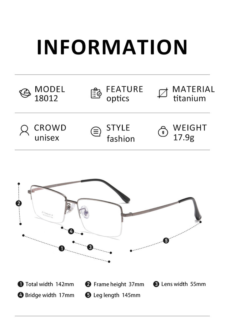 Vicky Unisex Semi Rim Square Titanium Reading Glasses 18012.