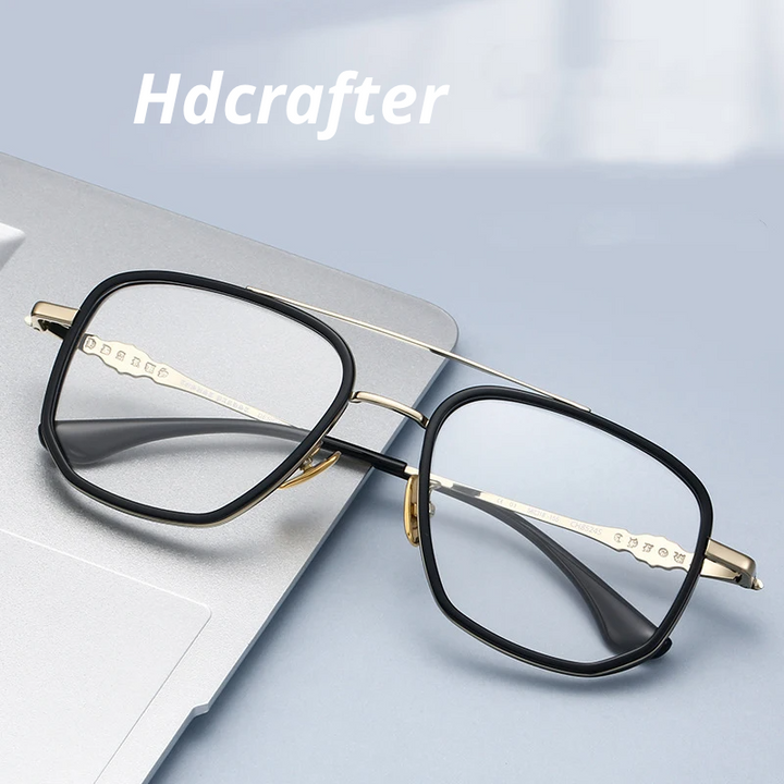 Hdcrafter Men's Full Rim Big Square Double Bridge Titanium Eyeglasses 985245