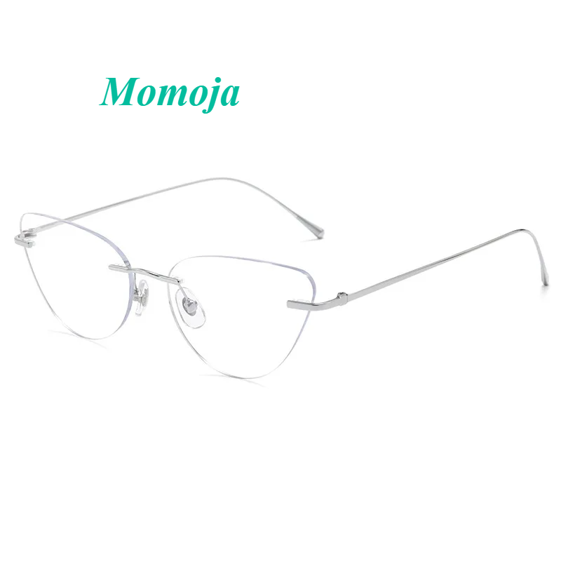 Momoja Women's Rimess Flat Top Cat Eye Titanium Eyeglasses 30944