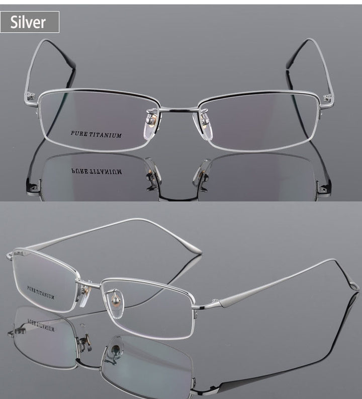 Unisex Titanium Half Rim Eyeglasses Round Box Frame 8272 — view 7 | Bclear at FuzWeb