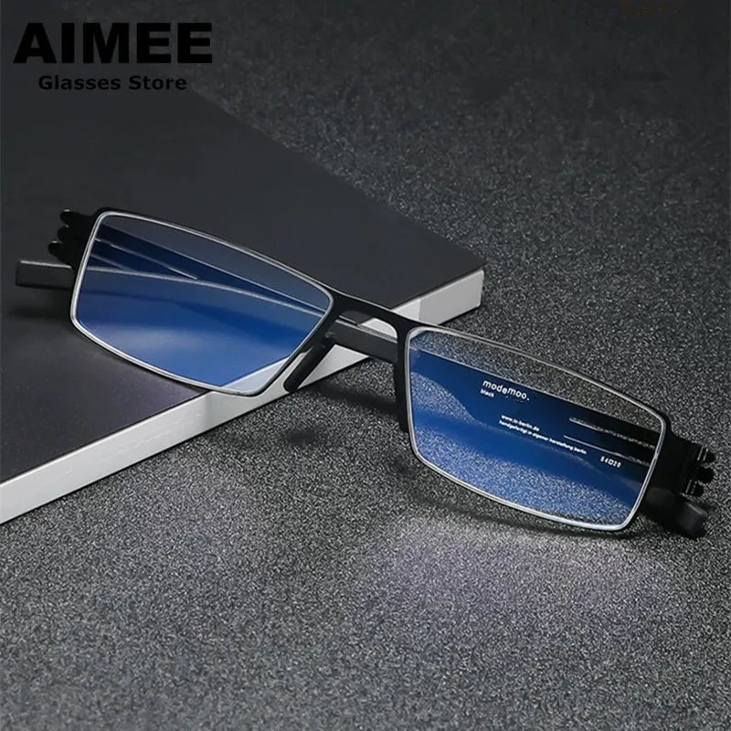 Aimee Womens Full Rim Square Screwless Steel Eyeglasses 91134 — view 1 | Aimee at FuzWeb