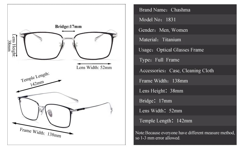 Chashma Ochki Womens Full Rim Square Titanium Eyeglasses 18317 — view 2 | Chashma Ochki at FuzWeb