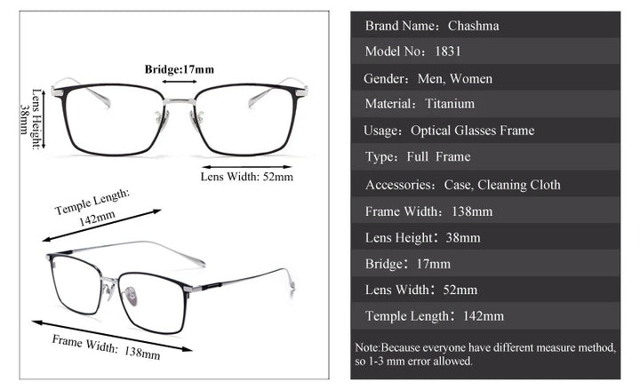 Chashma Ochki Womens Full Rim Square Titanium Eyeglasses 18317 — view 2 | Chashma Ochki at FuzWeb