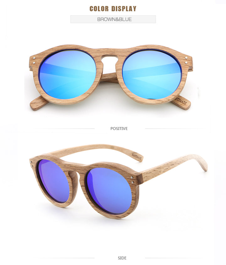 Hdcrafter Unisex Full Rim Round Bamboo Wood Frame Polarized Sunglasses Lw3016.