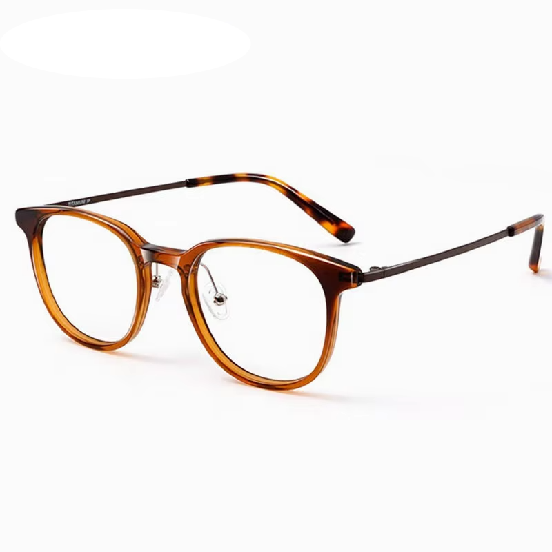 Eleccion Unisex Full Rim Square Acetate Titanium Eyeglasses 94253 Full Rim Eleccion Brown