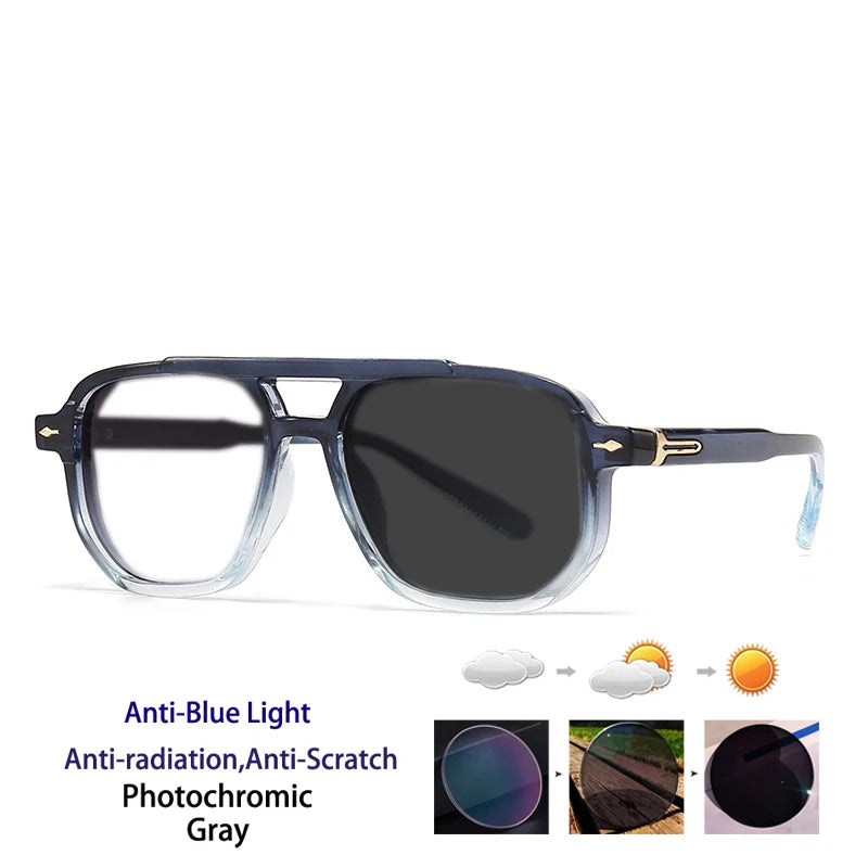 Kocolior Unisex Full Rim Square Double Bridge Tr 90 Photochromic Reading Glasses 60904.