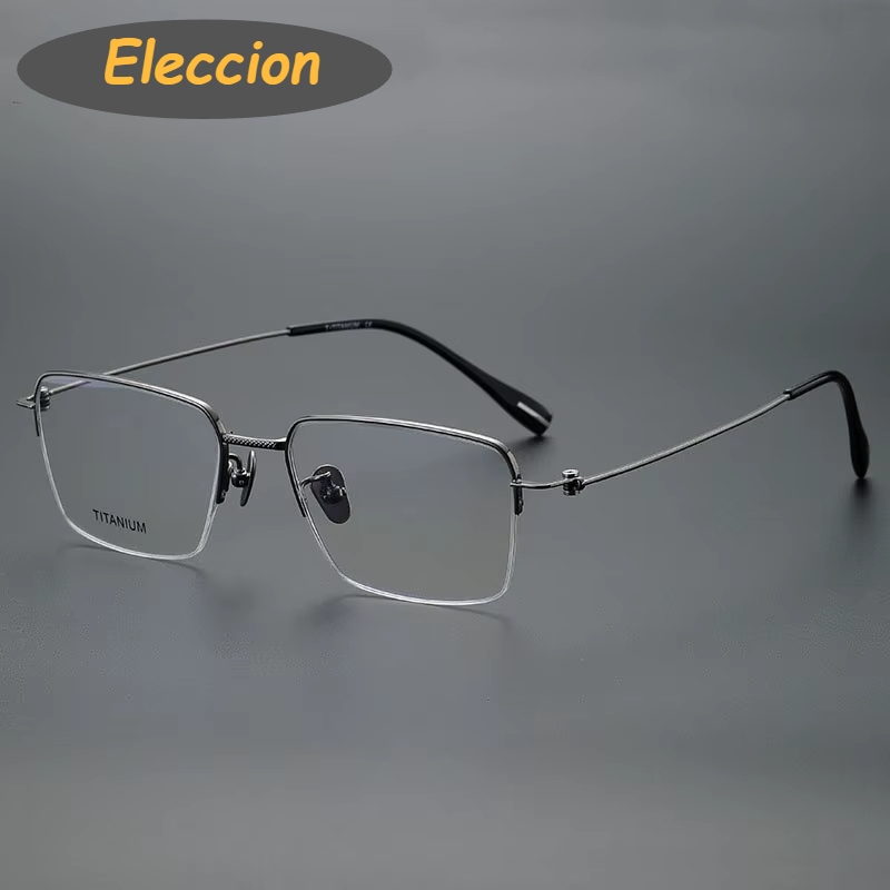 Eleccion Women's Semi Rim Square Titanium Eyeglasses 80913 Semi Rim Eleccion Gray