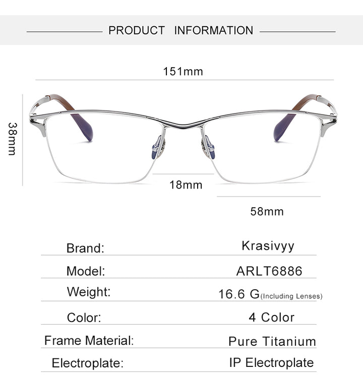Krasivyy Mens Semi Rim Big Polygon Square Titanium Eyeglasses 316886 — view 1 | Krasivyy at FuzWeb