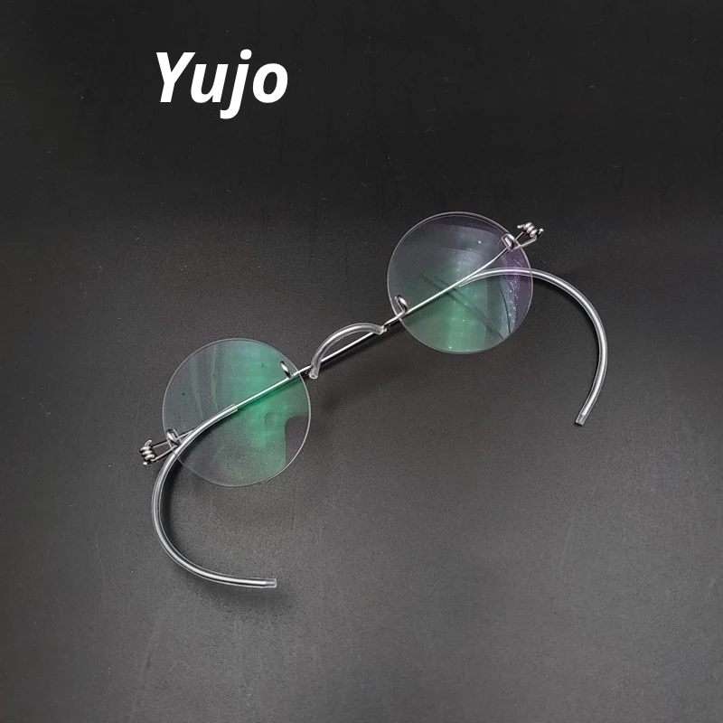 Yujo Unisex Rimless Round Screwless Steel Eyeglasses 384042