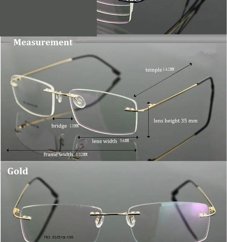 Chashma Ottica Unisex Rimless Square Rectangle Titanium Eyeglasses 763