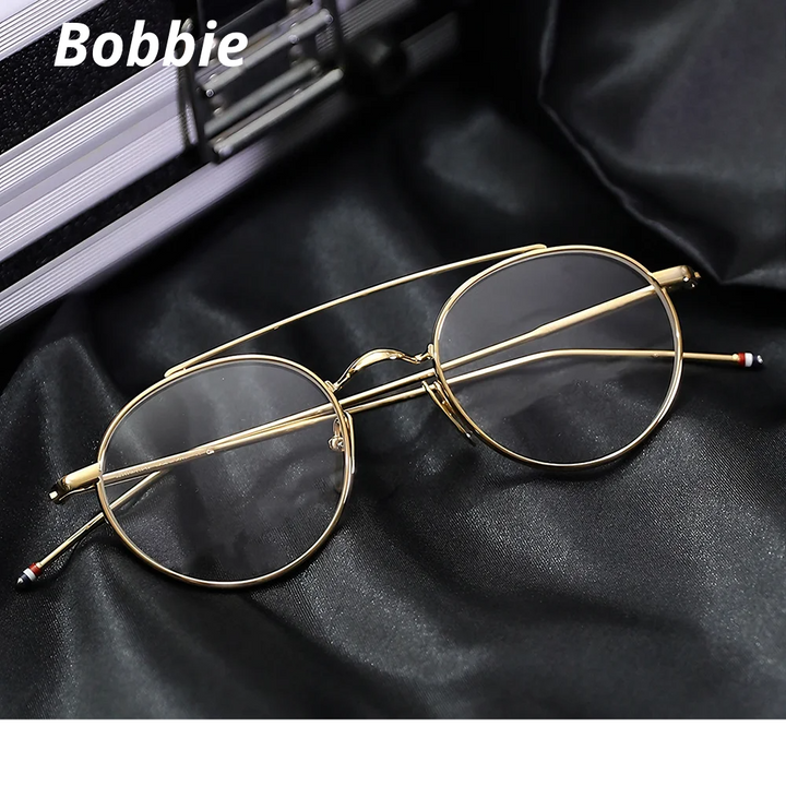 Bobbie Women's Full Rim Round Double Bridge Titanium Eyeglasses 612101