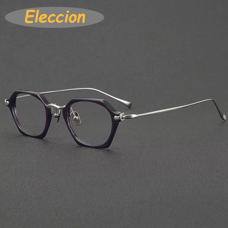 Eleccion Unisex Full Rim Polygon Acetate Titanium Eyeglasses 945502