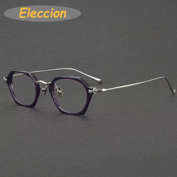 Eleccion Unisex Full Rim Polygon Acetate Titanium Eyeglasses 945502 Full Rim Eleccion Purple