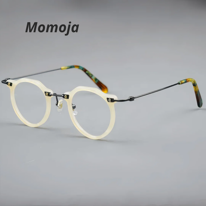 Momoja Unisex Full RIm Flat Top Round Acetate Titanium Eyeglasses 721437