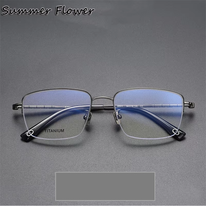 Summer Flower Unisex Semi Rim Polygon Square Titanium Eyeglasses 880911 Semi Rim Summer Flower