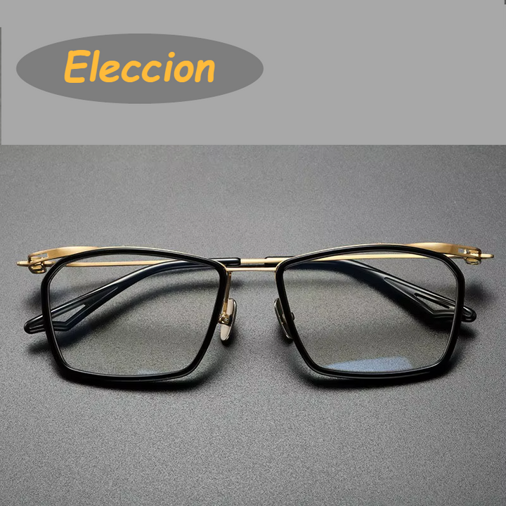 Eleccion Unisex Full Rim Big Square Acetate Titanium Eyeglasses 15055 Full Rim Eleccion