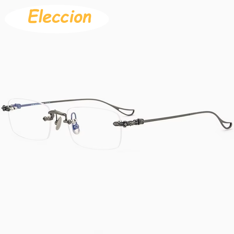 Eleccion Unisex Rimless Square Titanium Eyeglasses 16096 Rimless Eleccion Gray