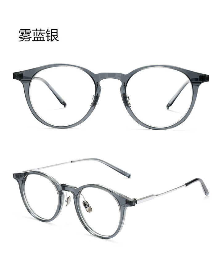 Bclear Unisex Full Rim Round Square Acetate Titanium Eyeglasses 298111.