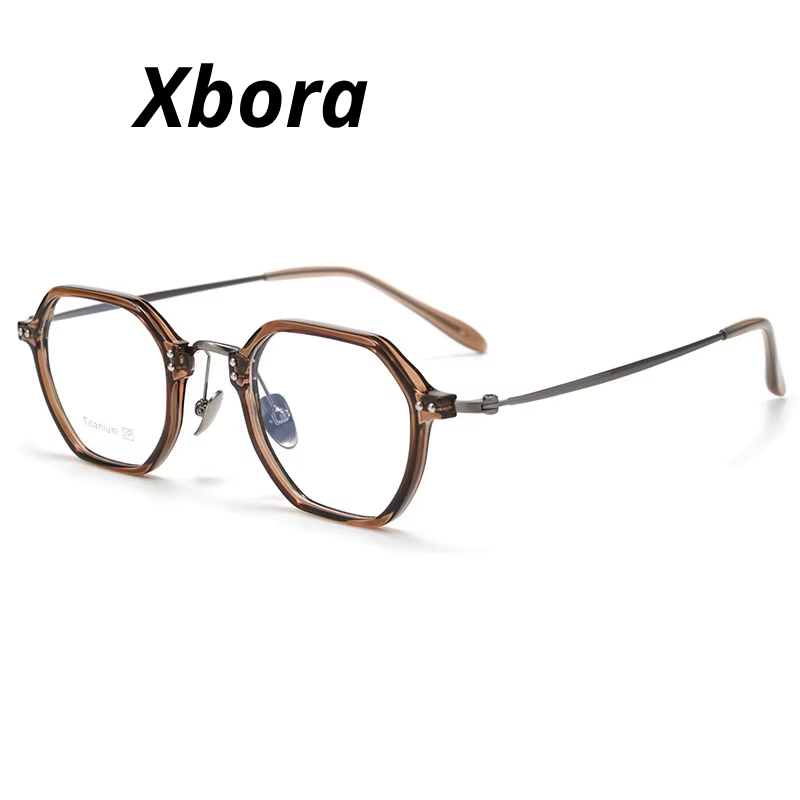 Xbora  Unisex Full Rim Flat Top Polygon Tr 90 Titanium Eyeglasses 518273