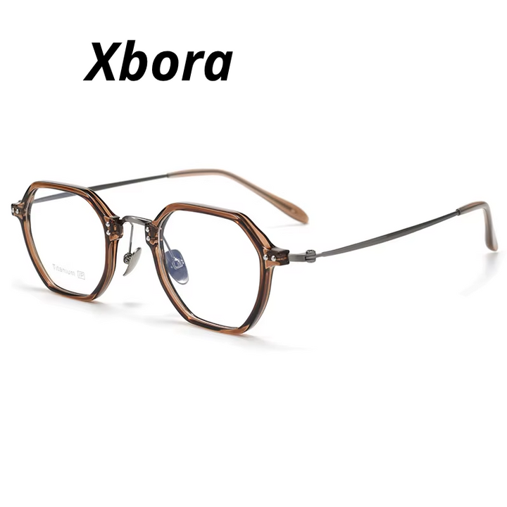 Xbora  Unisex Full Rim Flat Top Polygon Tr 90 Titanium Eyeglasses 518273