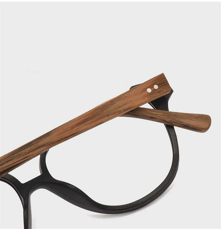 Hdcrafter Unisex Full Rim Square Double Bridge Wood Alloy Eyeglasses Ft5356.