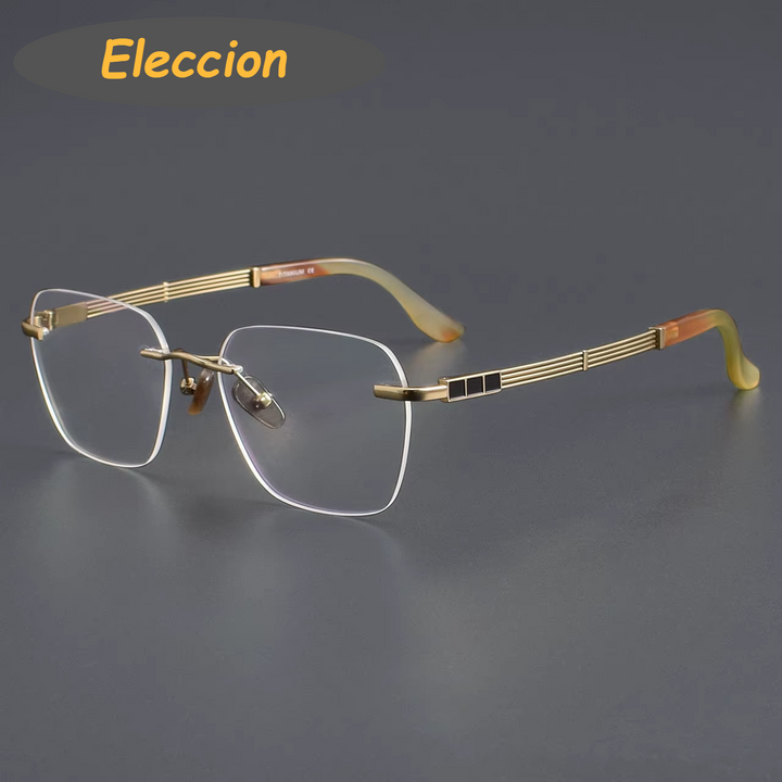 Eleccion Women's Rimless Square Titanium Horn Temple Eyeglasses 942118 Rimless Eleccion Gold