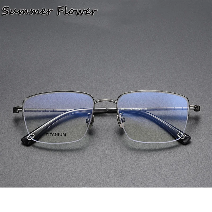 Summer Flower Unisex Semi Rim Square Titanium Eyeglasses 80911