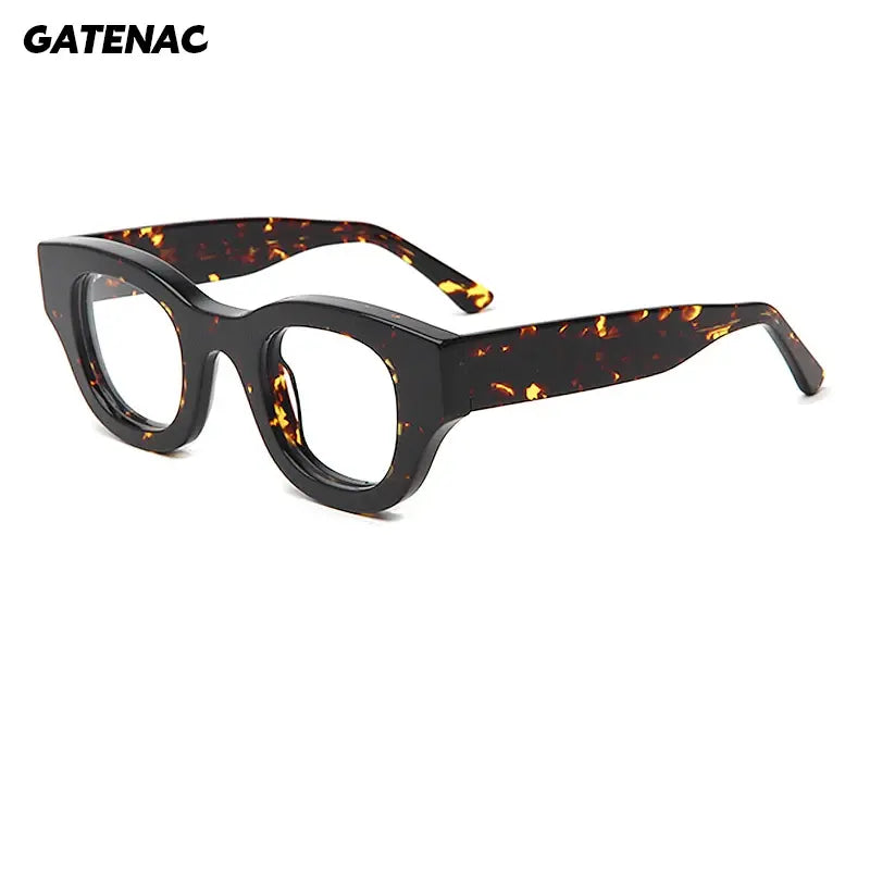 Gatenac Unisex Full Rim Square Thick Acetate Eyeglasses 237043 FuzWeb
