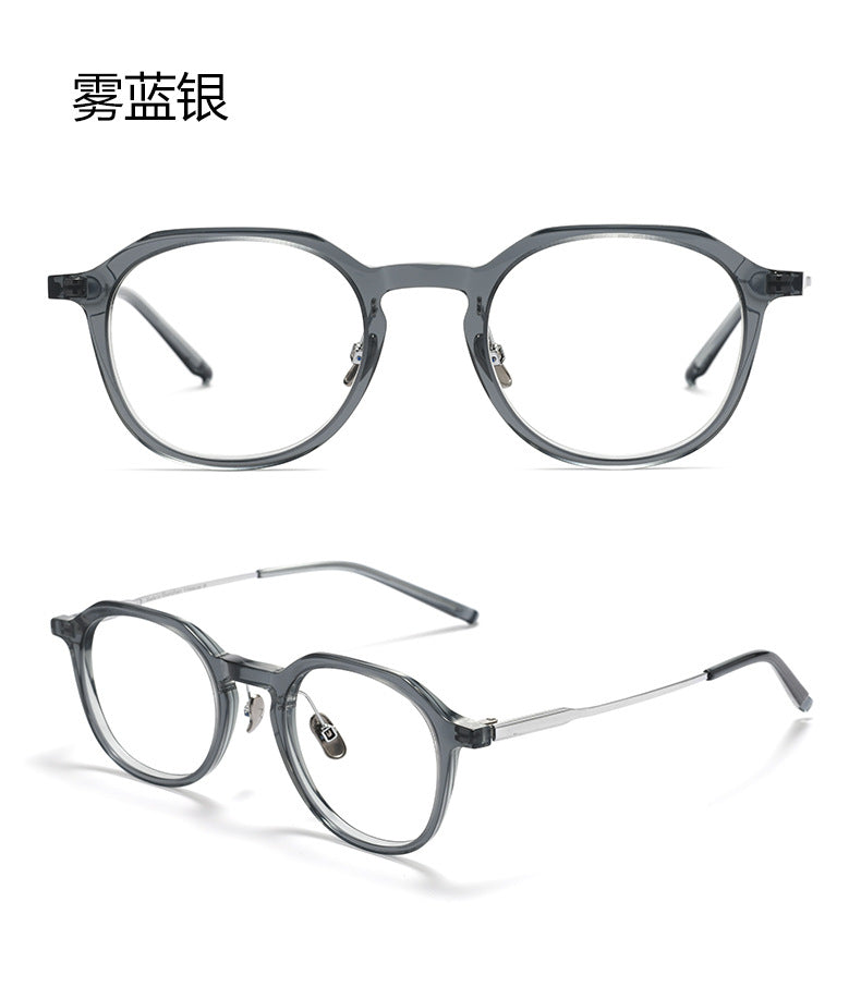 Bclear Unisex Full Rim Polygon Round Acetate Titanium Eyeglasses 298112.