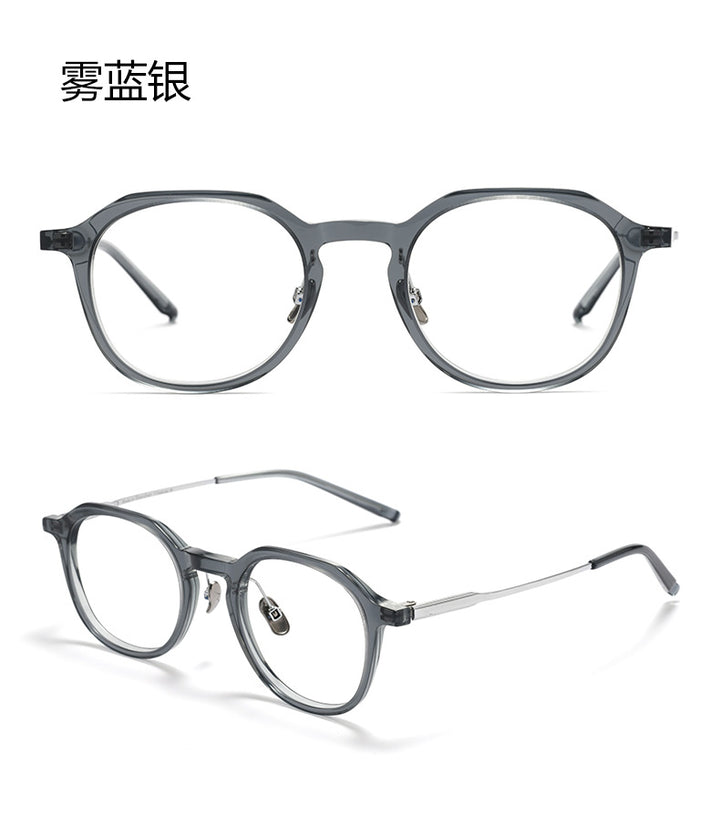 Bclear Unisex Full Rim Polygon Round Acetate Titanium Eyeglasses 298112.