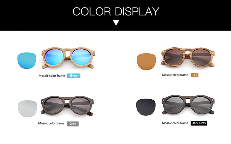 Hdcrafter Unisex Full Rim Round Bamboo Wood Frame Polarized Sunglasses Lw3016.