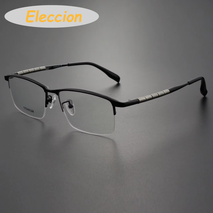 Eleccion Unisex Semi Rim Square Titanium Eyeglasses 942314 Semi Rim Eleccion Black