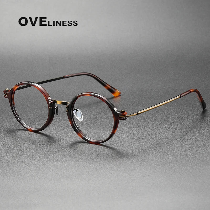 Oveliness Unisex Full Rim Round Acetate Titanium Eyeglasses 5866.