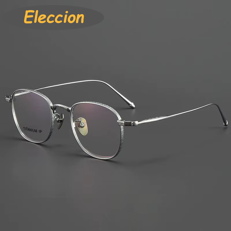 Eleccion Women's Full Rim Oval Square Titanium Eyeglasses 93090 Full Rim Eleccion Silver