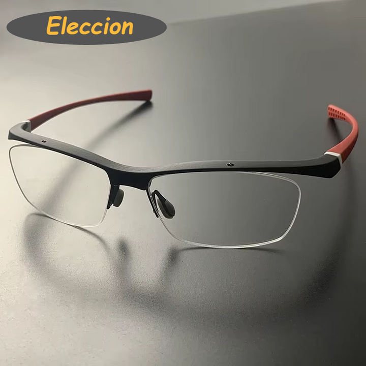 Eleccion Unisex Semi Rim Square Tr 90 Titanium Sport Eyeglasses 17027 Semi Rim Eleccion Black - Red