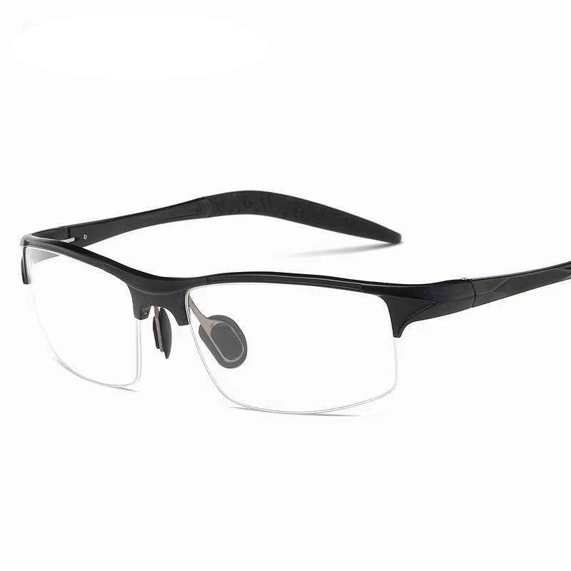 Eleccion Men's Semi Rim Square Sport Aluminum Eyeglasses 98177 Semi Rim Eleccion Black