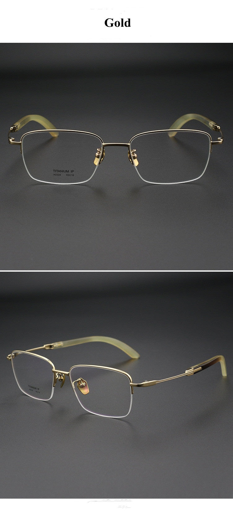 Chashma Ochki Unisex Semi Rim Square Titanium Horn Eyeglasses 312326.
