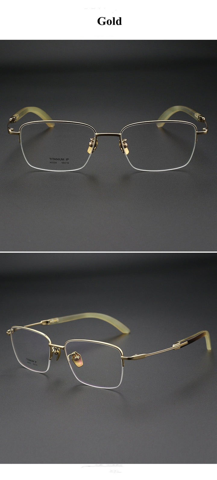 Chashma Ochki Unisex Semi Rim Square Titanium Horn Eyeglasses 312326.