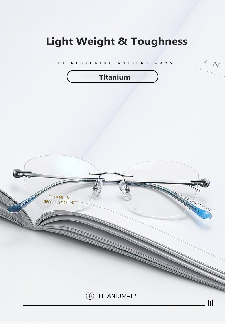 Oveliness Womens Rimless Square Cat Eye Titanium Eyeglasses 196003 — view 1 | Oveliness at FuzWeb