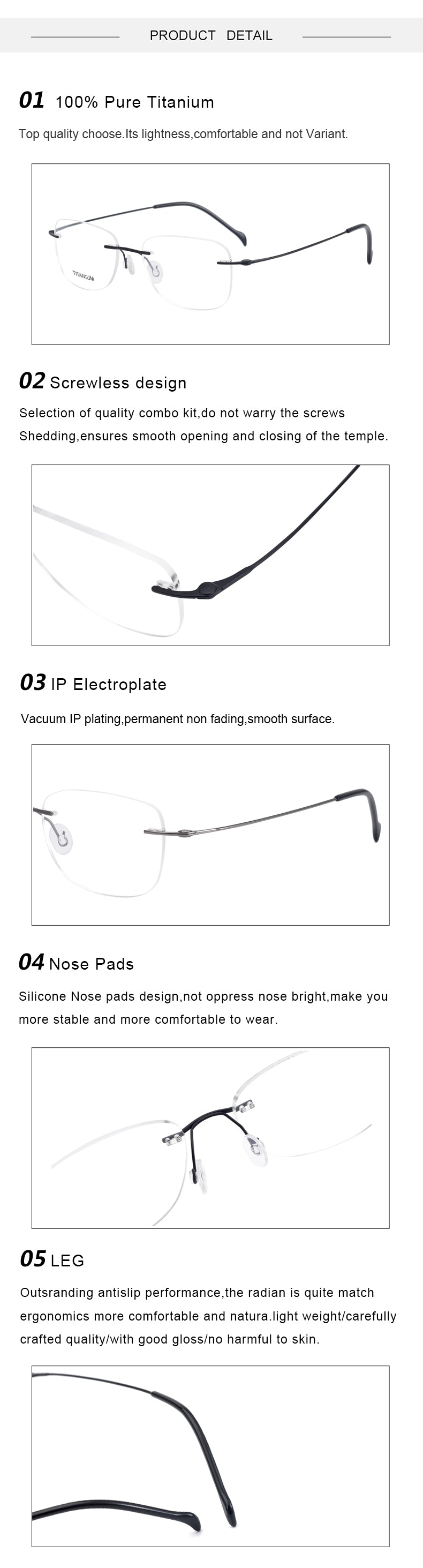 Krasivyy Unisex Rimless Oval Square Titanium Eyeglasses 316009 — view 2 | Krasivyy at FuzWeb