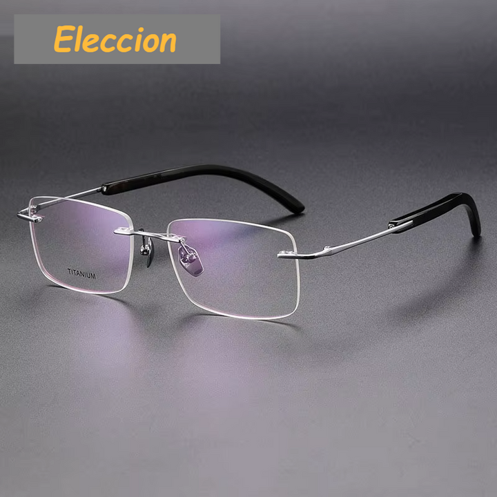 Eleccion Unisex Rimless Square Titanium Eyeglasses Horn Temples 44029