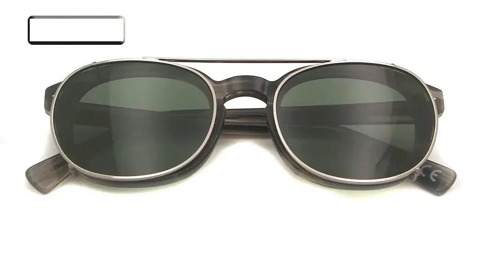 Esnbie Unisex Full Rim Oval Acetate Eyeglasses Clip On Sunglasses 1085.