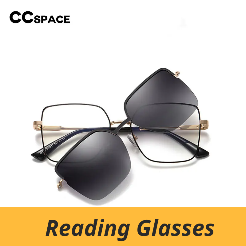 CCspace Women's Full Rim Square Alloy Eyeglasses Clip On Sunglasses 313156