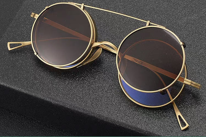 Yujo Womens Full Rim Round Titanium Eyeglasses Clip On Sunglasses 145100 — view 2 | Yujo at FuzWeb
