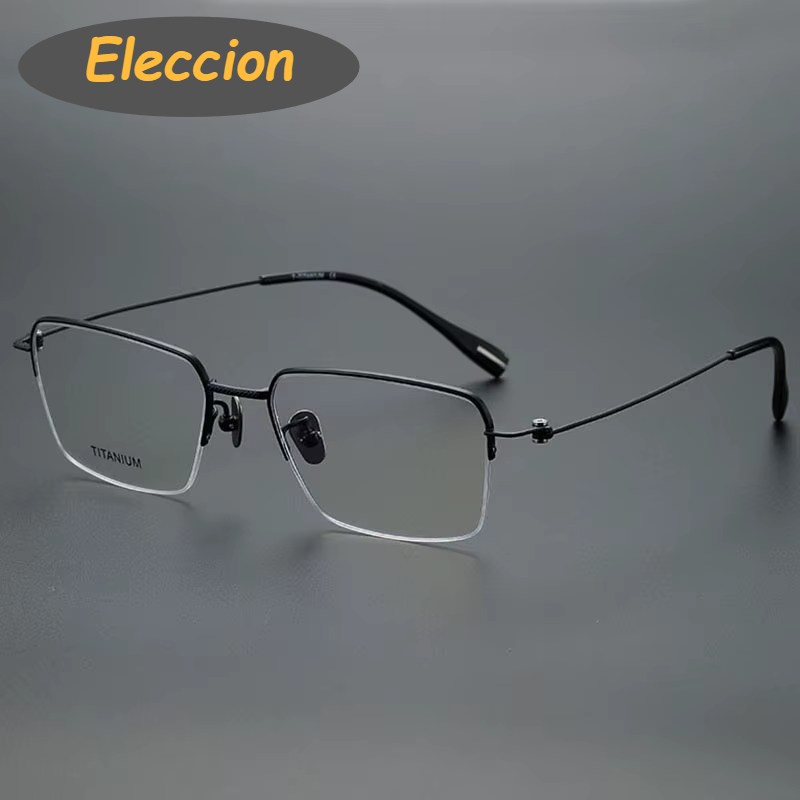 Eleccion Women's Semi Rim Square Titanium Eyeglasses 80913 Semi Rim Eleccion Black