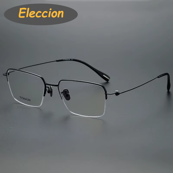 Eleccion Women's Semi Rim Square Titanium Eyeglasses 80913 Semi Rim Eleccion Black