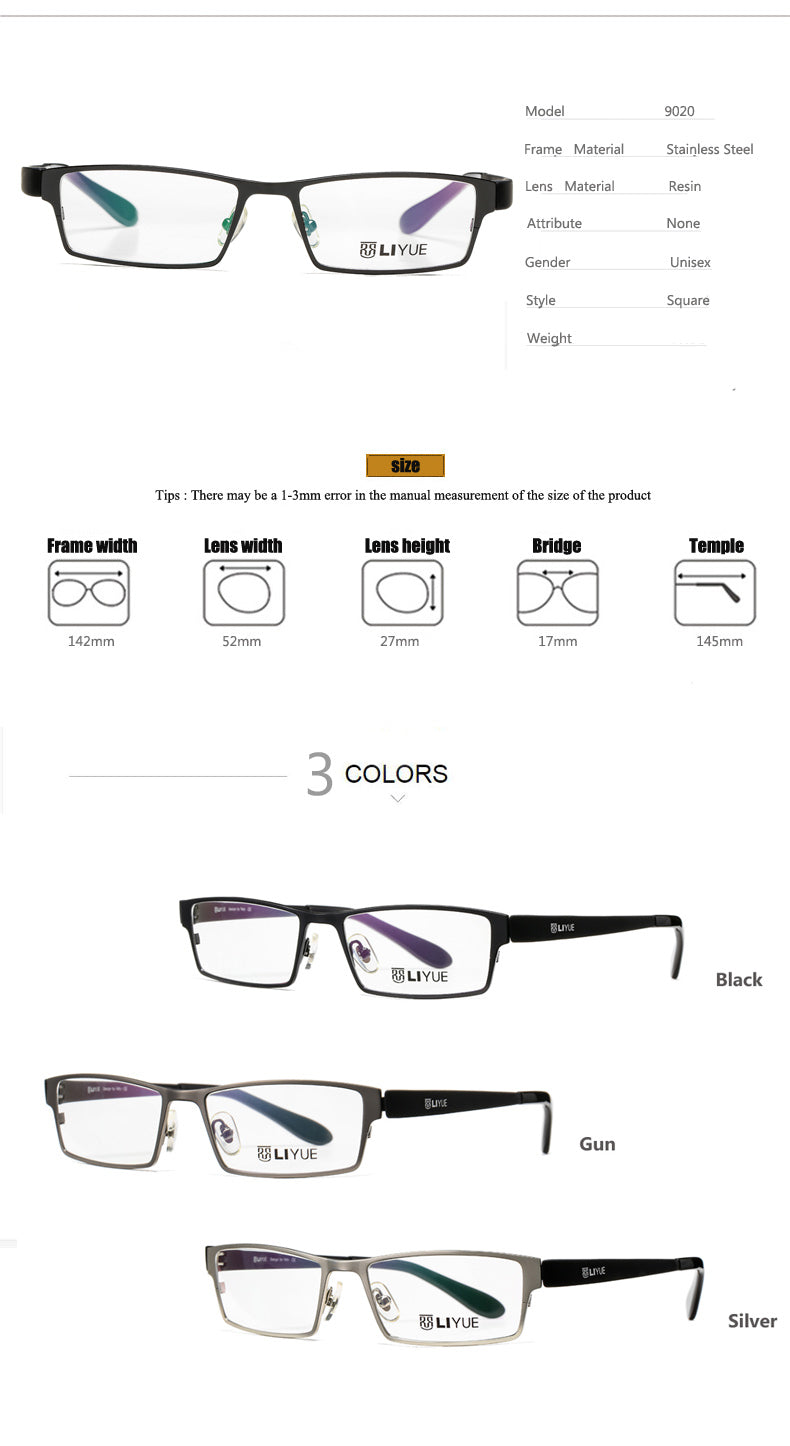 Oveliness Mens Full Rim Square Alloy Eyeglasses P9020 — view 1 | Oveliness at FuzWeb