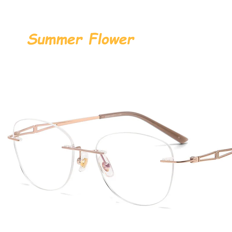 Summer Flower Women's Rimless Oval Titanium Eyeglasses 60894