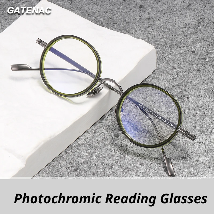 Gatenac Women's Full Rim Round Titanium Acetate Photochromic Reading Glasses36080