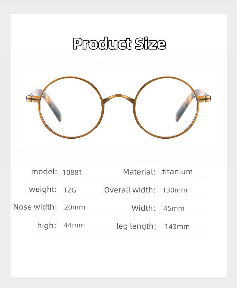 Kocolior Unisex Full Rim Small Round Titanium Hyperopic Reading Glasses 0881.